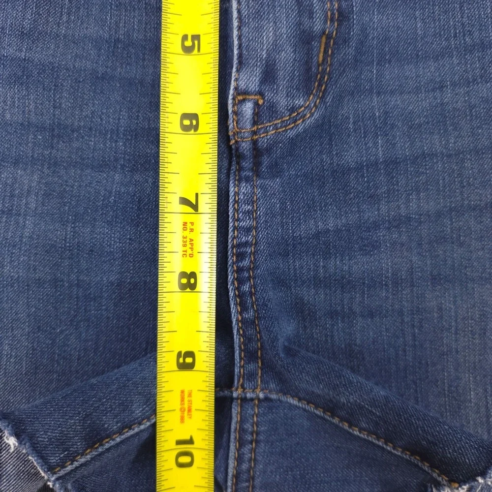 American‎ Eagle Womens Shorts Super Hi-Rise Jegging 2 Long Blue Raw Hem Denim